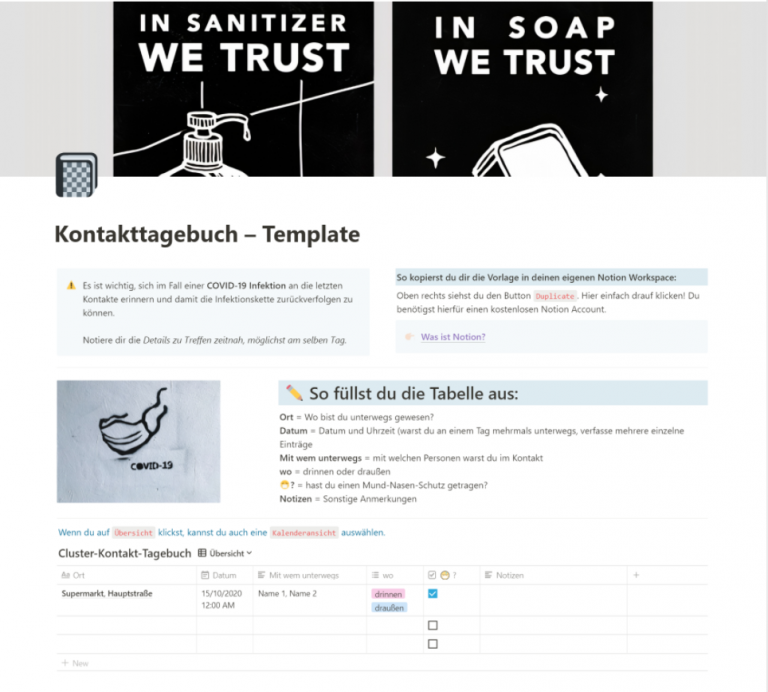 Notion Template: Kontakttagebuch