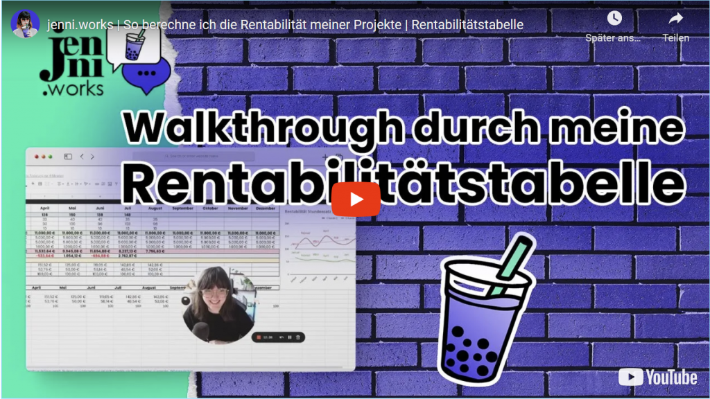 jenni.works – YouTube Video: So berechne ich meine Rentabilität
