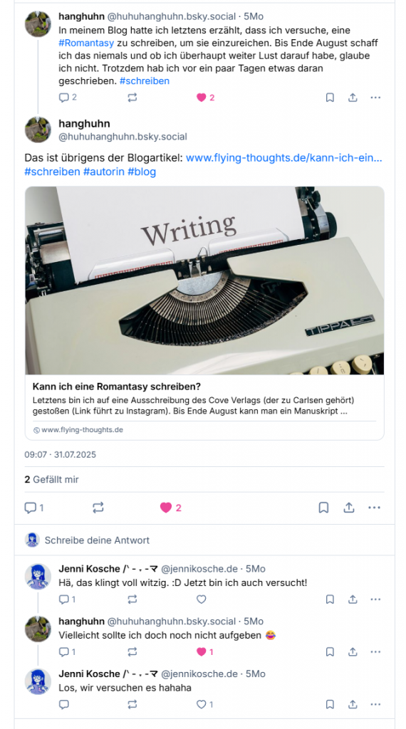 Screenshot Bluesky: Romantasy Schreibwettbewerb