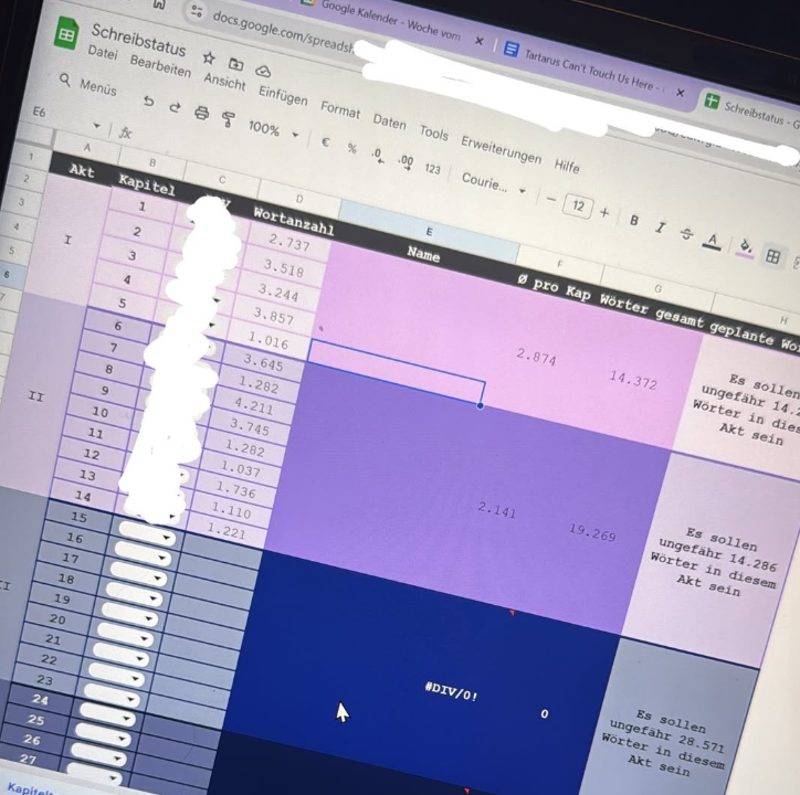 Screenshot: Google Sheet zum Schreibstatus