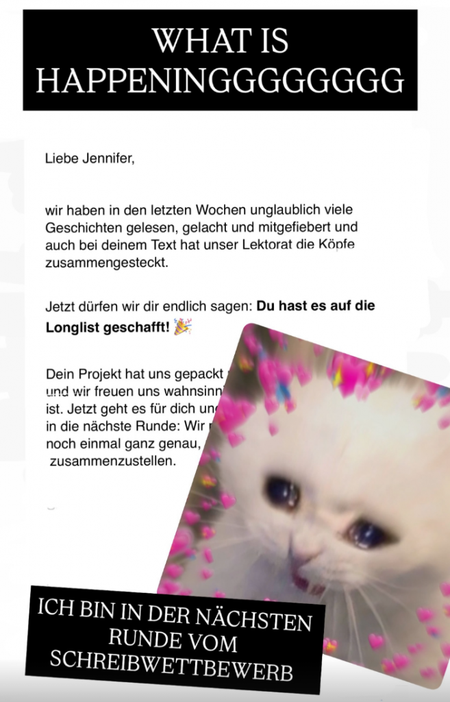 Screenshot: Ich bin auf der Longlist